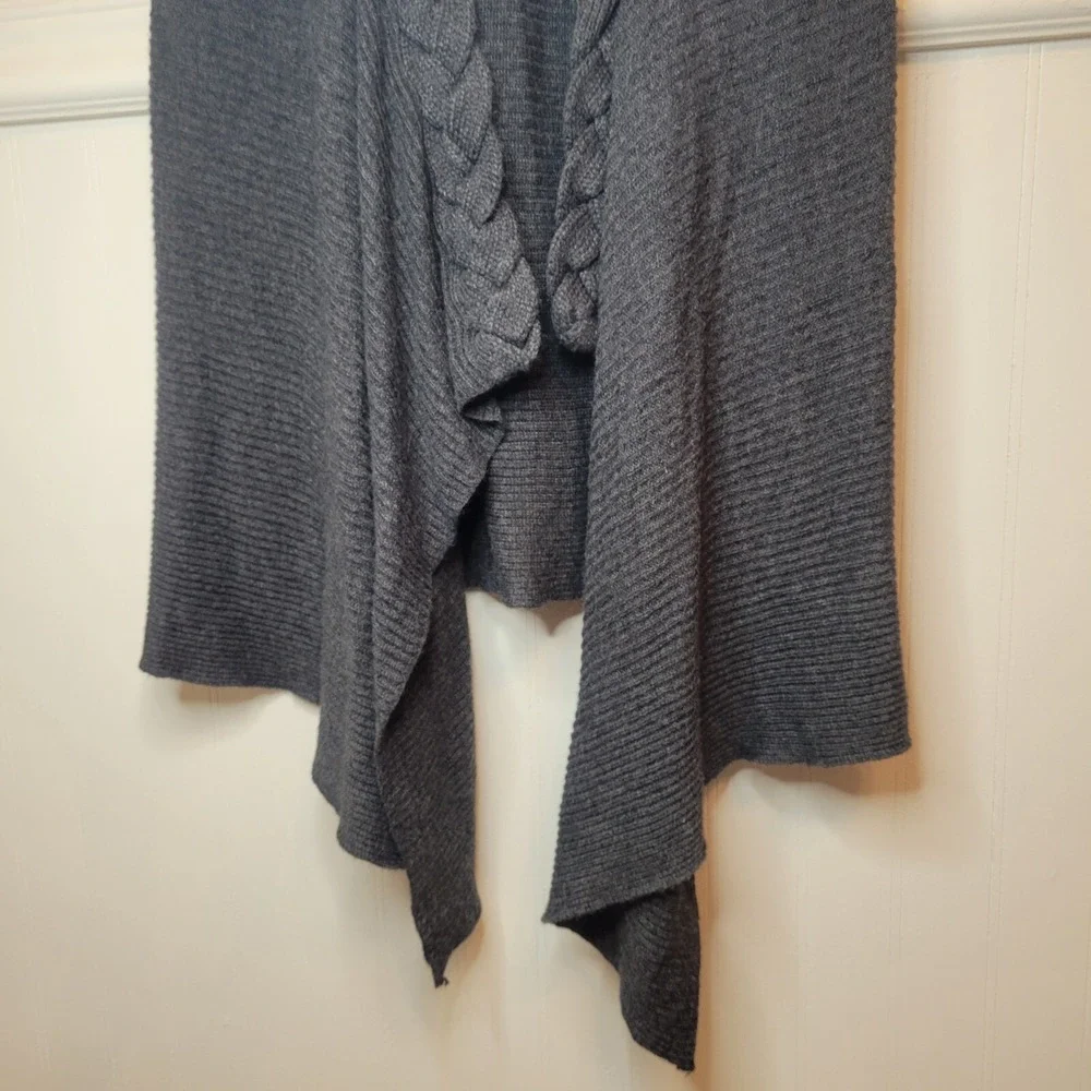 FYLO Open Front Cardigan Vest Sweater Braided Hem Asymmetrical Grey Large‎ - Picture 6 of 15